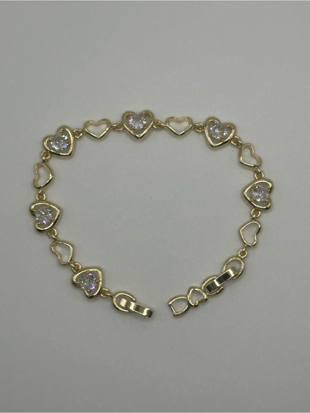 Gold Filled Heart Link Bracelet with Clear CZ